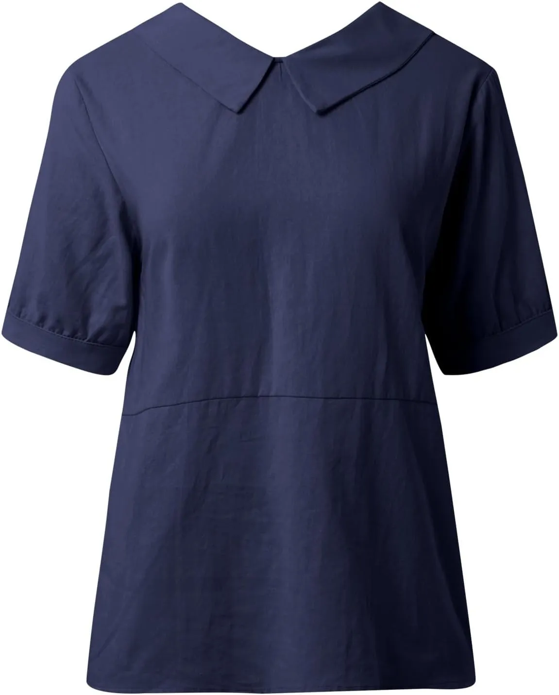 Short Sleeve Linen Shirts for Women Eyelet Summer Tops Casual Loose Blouses Gauze T-Shirts Collar Neck Basic Tee