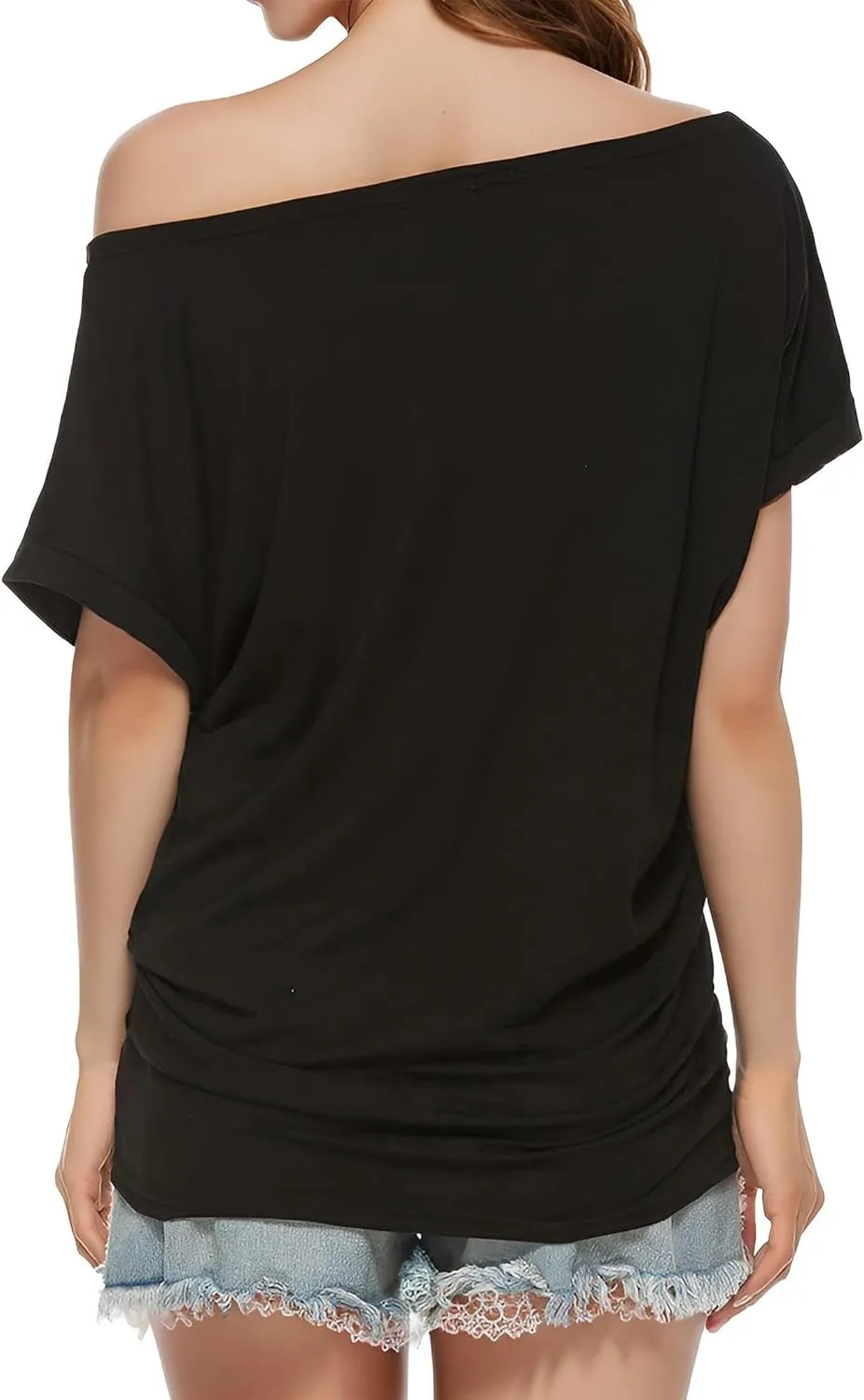 Short Sleeve Shirts for Women Off The Shoulder Oversized Tshirts Date Night Flowy Boat Neck Tops
