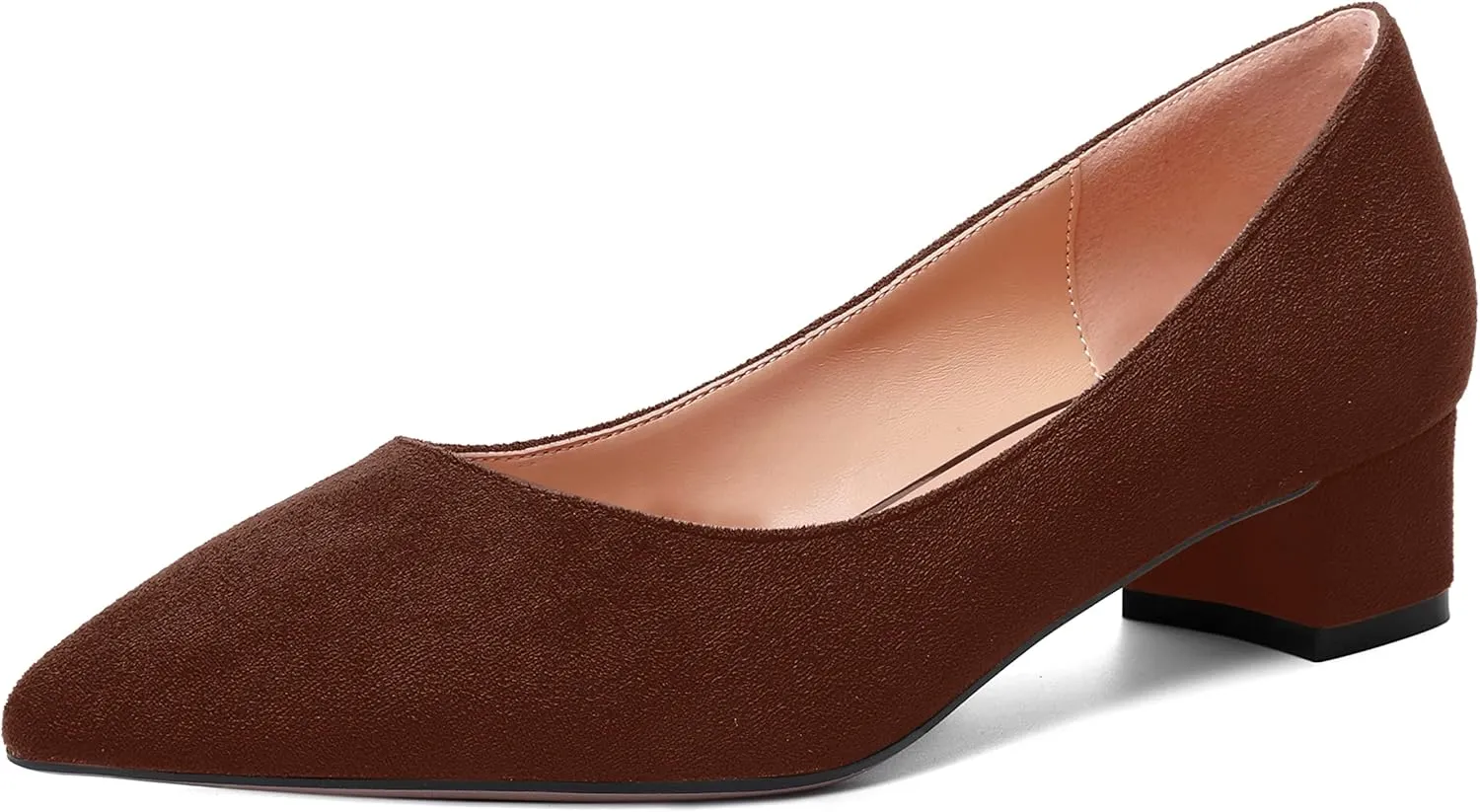 SHOWFOREST Womens Business Slip On Formal Suede Pointed Toe Solid Thick Chunky Low Heel Pumps Shoes 1.5 Inch