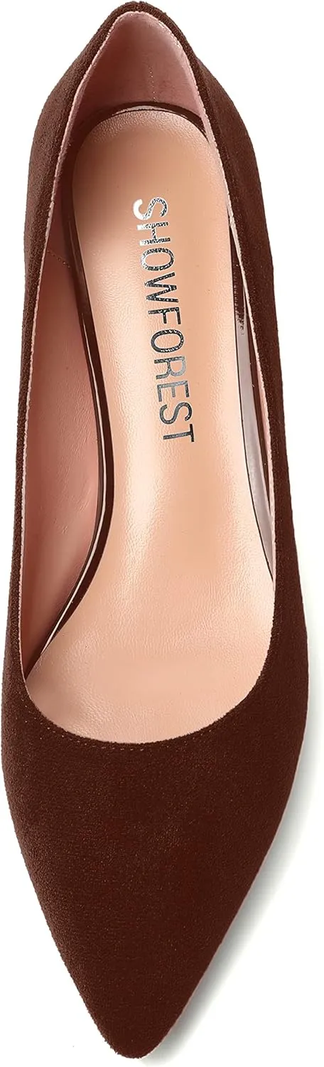 SHOWFOREST Womens Business Slip On Formal Suede Pointed Toe Solid Thick Chunky Low Heel Pumps Shoes 1.5 Inch
