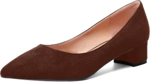 SHOWFOREST Womens Business Slip On Formal Suede Pointed Toe Solid Thick Chunky Low Heel Pumps Shoes 1.5 Inch