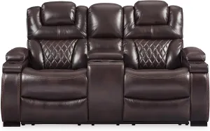 Signature Design by Ashley Warnerton Faux Leather Power Reclining Loveseat with Center Console, Brown