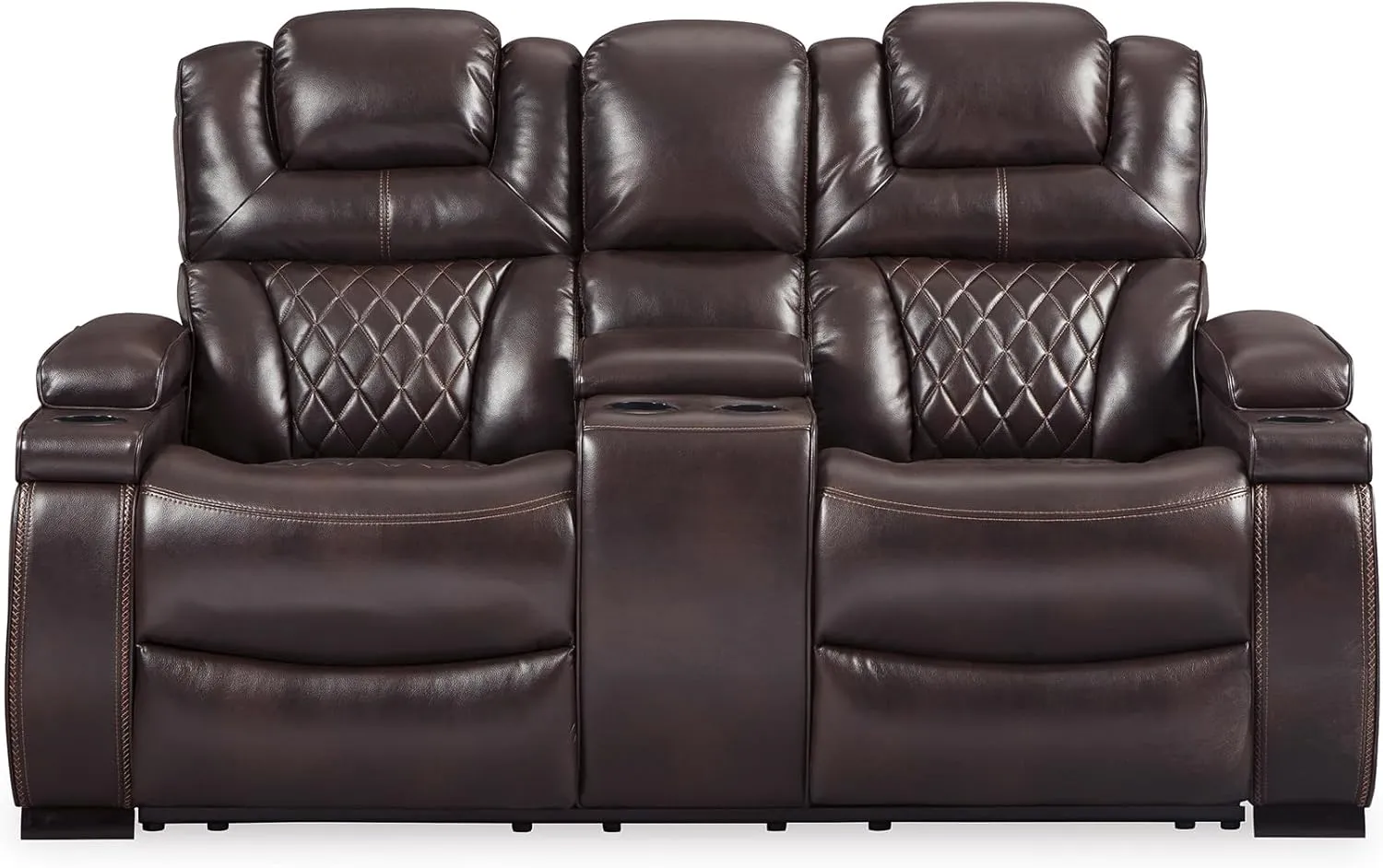 Signature Design by Ashley Warnerton Faux Leather Power Reclining Loveseat with Center Console, Brown