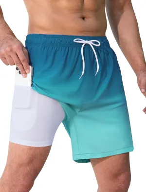 SILKWORLD Men's Swim Trunks Quick Dry Swimming Shorts 6 Inch Bathing Suits with Compression Liner and Zipper Pockets