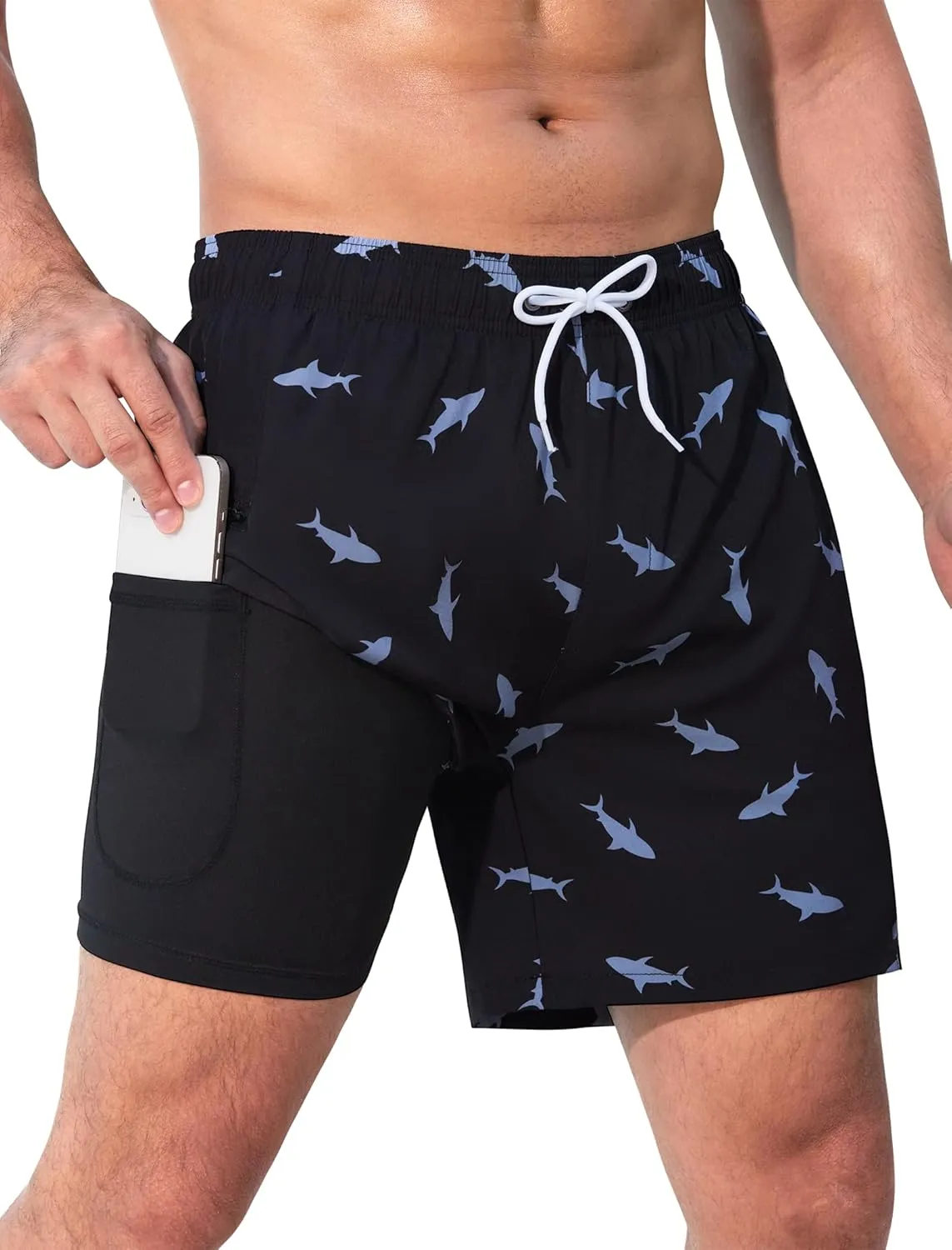 SILKWORLD Men's Swim Trunks Quick Dry Swimming Shorts 6 Inch Bathing Suits with Compression Liner and Zipper Pockets