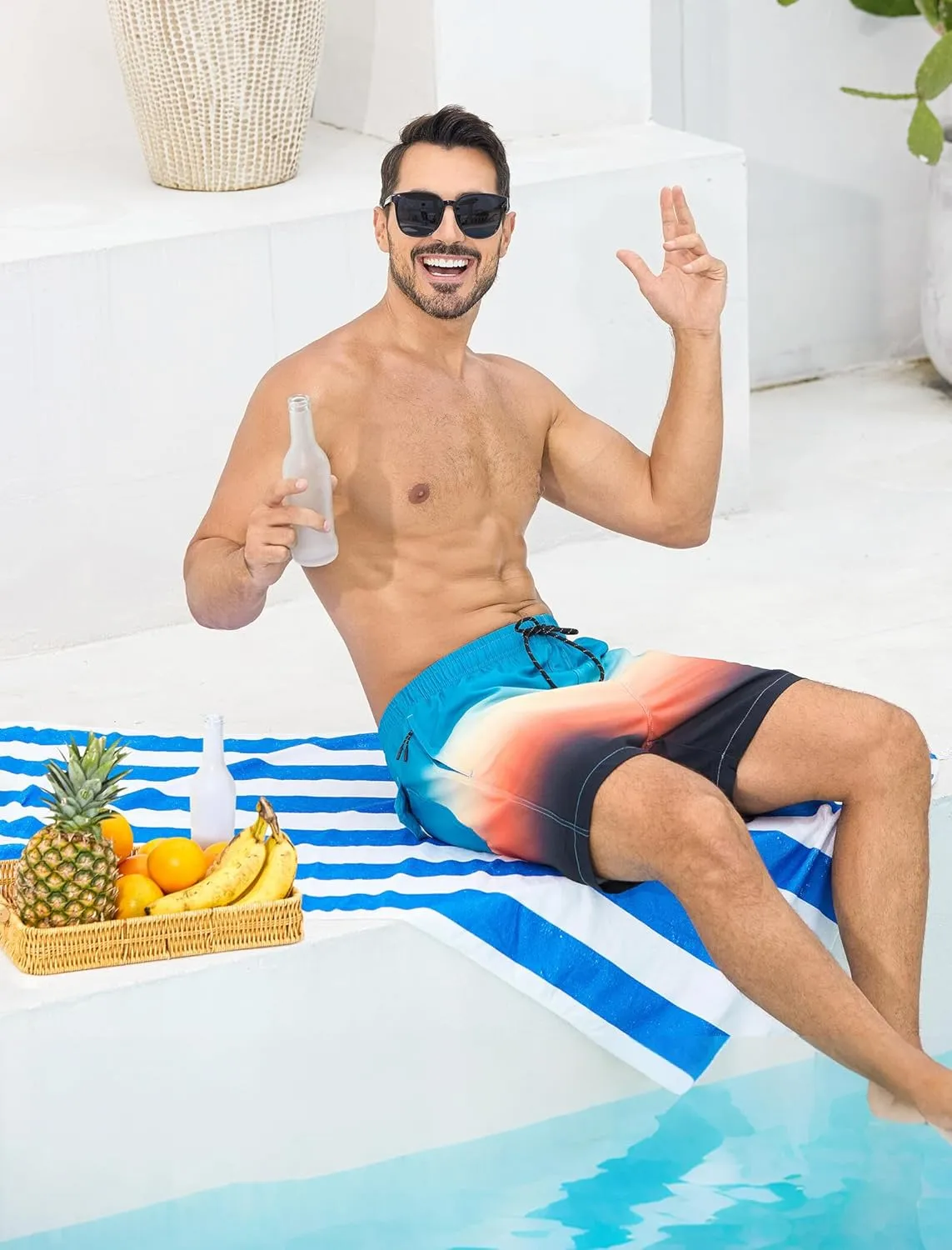 SILKWORLD Mens Swim Trunks with Compression Liner 6 Inch Inseam Quick Dry Beach Shorts Bathing Suit with Zipper Pockets