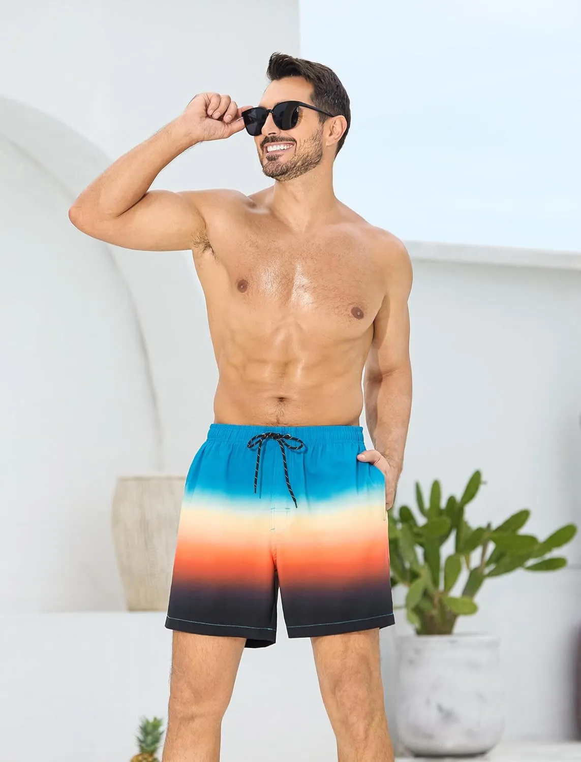 SILKWORLD Mens Swim Trunks with Compression Liner 6 Inch Inseam Quick Dry Beach Shorts Bathing Suit with Zipper Pockets