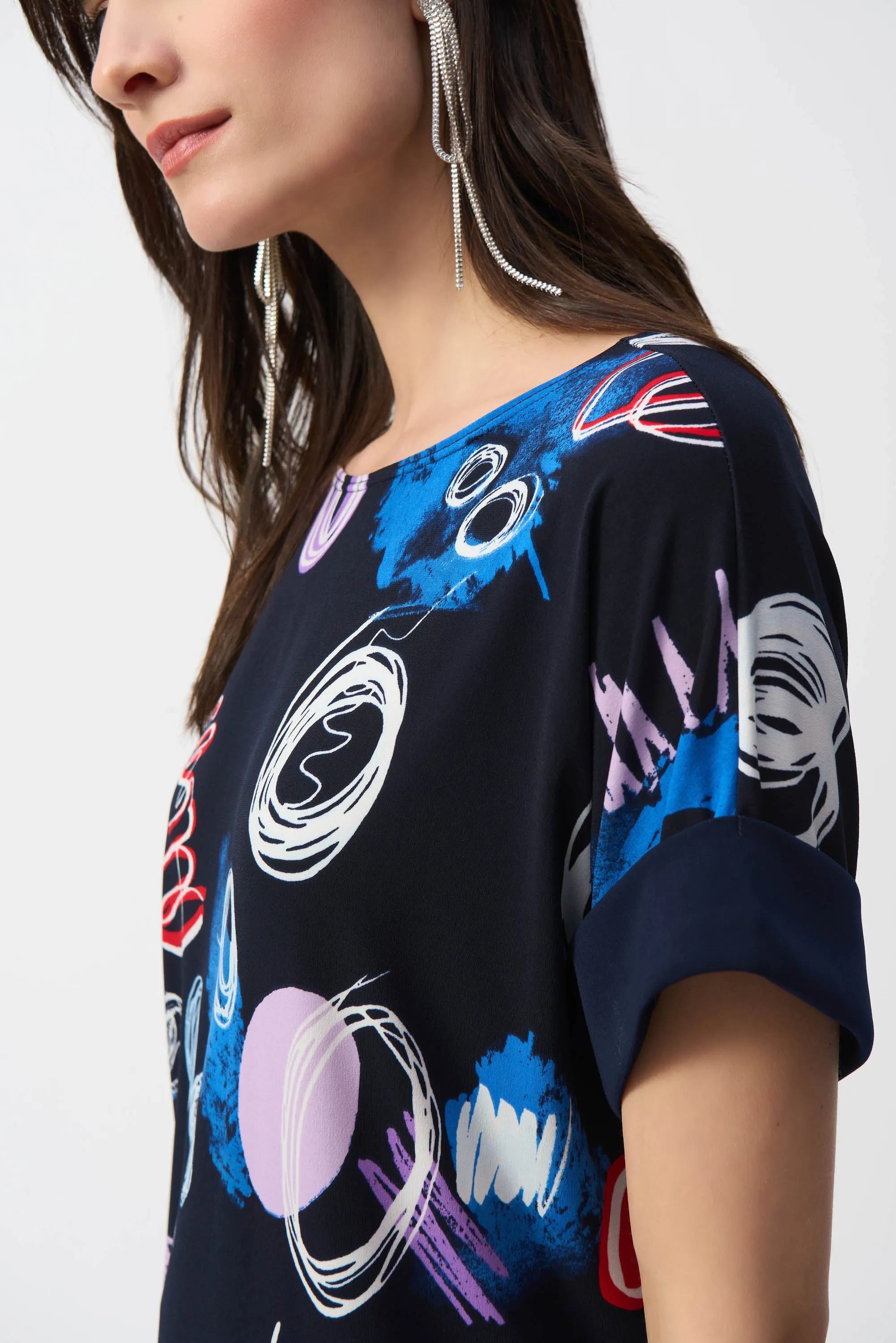 Silky Knit Abstract Print Boxy Top