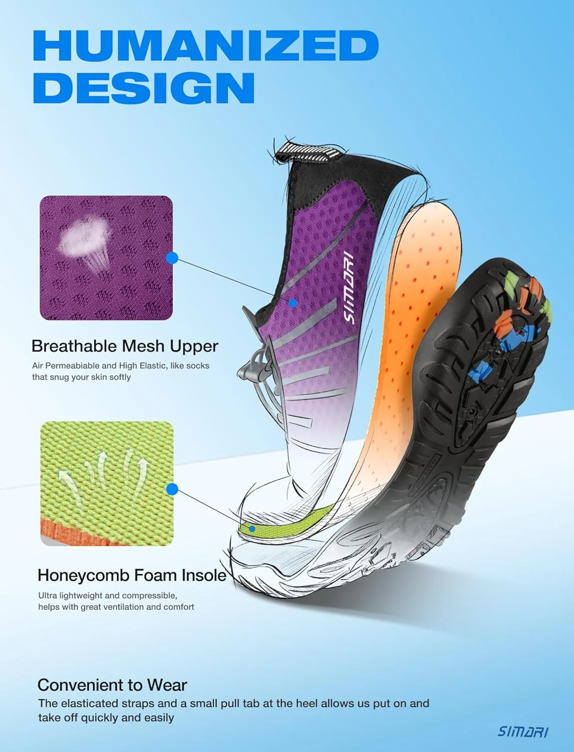 SIMARI Water Shoes for Women Men - Barefoot Quick-Dry Aqua Socks | Lightweight Swim Shoes for Surfing, Swimming, Beach Sports, Kayaking, Diving | Non-Slip Design