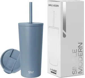 Simple Modern Insulated Tumbler with Lid and Straw | Iced Coffee Cup Reusable Stainless Steel Water Bottle Travel Mug | Gifts for Women Men Her Him | Classic Collection | 20oz | Blue Dune