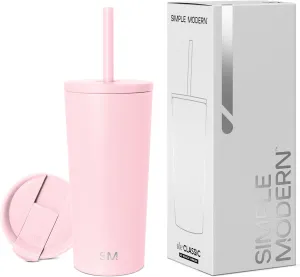 Simple Modern Insulated Tumbler with Lid and Straw | Iced Coffee Cup Reusable Stainless Steel Water Bottle Travel Mug | Gifts for Women Men Her Him | Classic Collection | 20oz | Blush