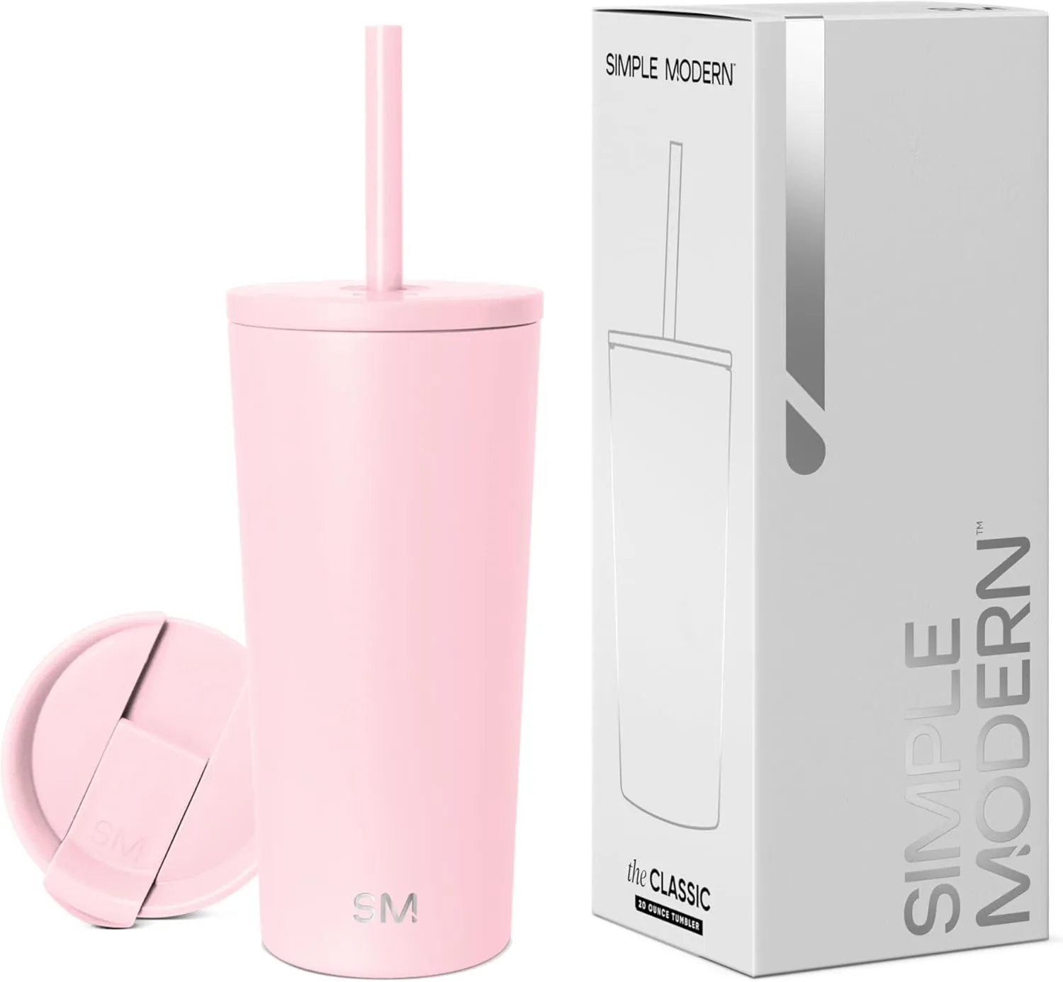 Simple Modern Insulated Tumbler with Lid and Straw | Iced Coffee Cup Reusable Stainless Steel Water Bottle Travel Mug | Gifts for Women Men Her Him | Classic Collection | 20oz | Blush