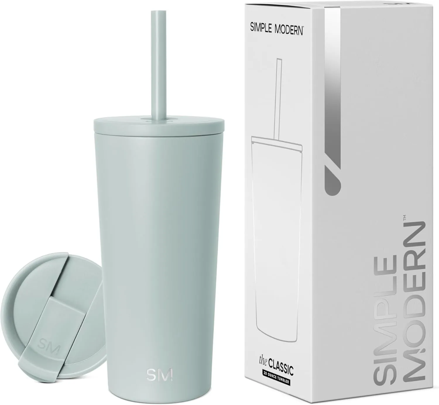 Simple Modern Insulated Tumbler with Lid and Straw | Iced Coffee Cup Reusable Stainless Steel Water Bottle Travel Mug | Gifts for Women Men Her Him | Classic Collection | 20oz | Sea Glass Sage