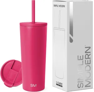 Simple Modern Insulated Tumbler with Lid and Straw | Iced Coffee Cup Reusable Stainless Steel Water Bottle Travel Mug | Gifts for Women Men Her Him | Classic Collection | 24oz | Berry Twist