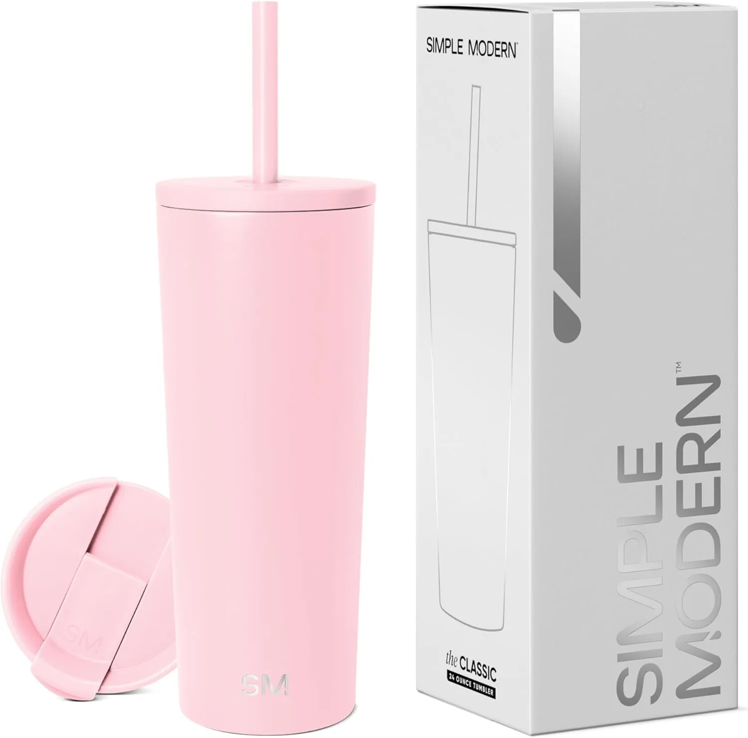 Simple Modern Insulated Tumbler with Lid and Straw | Iced Coffee Cup Reusable Stainless Steel Water Bottle Travel Mug | Gifts for Women Men Her Him | Classic Collection | 24oz | Blush