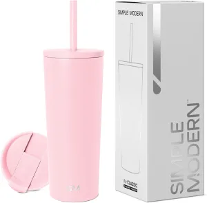 Simple Modern Insulated Tumbler with Lid and Straw | Iced Coffee Cup Reusable Stainless Steel Water Bottle Travel Mug | Gifts for Women Men Her Him | Classic Collection | 24oz | Blush