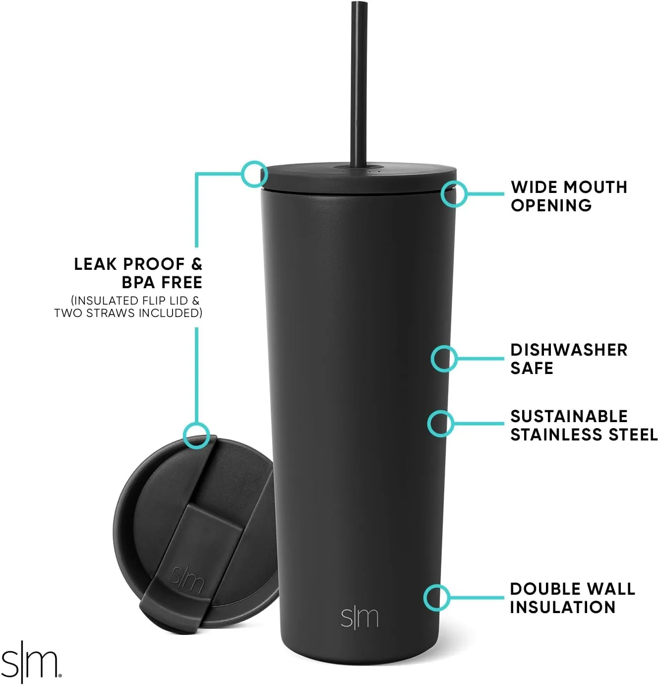 Simple Modern Insulated Tumbler with Lid and Straw | Iced Coffee Cup Reusable Stainless Steel Water Bottle Travel Mug | Gifts for Women Men Her Him | Classic Collection | 24oz | Mystic Moon