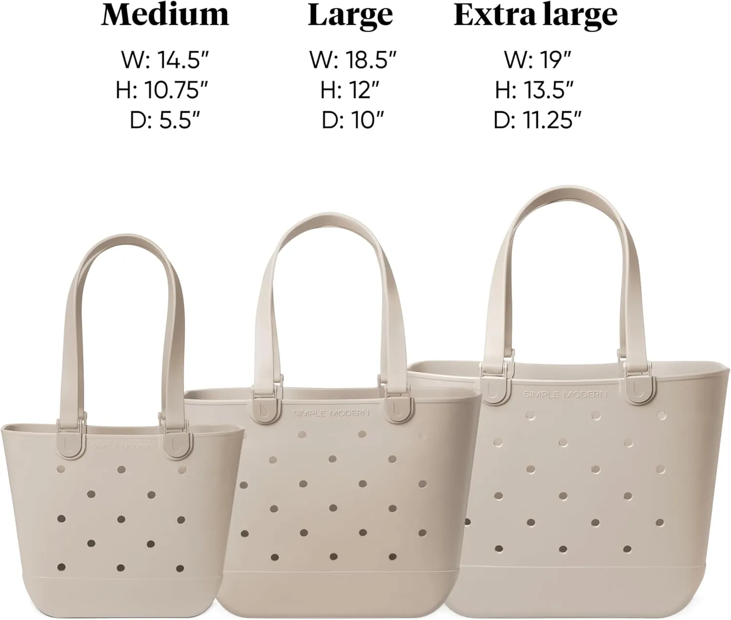 Simple Modern Medium Beach Bag | Waterproof Getaway Rubber Tote with Zipper Pocket for Travel, Pool, Boat, Groceries, Sports | Almond Birch