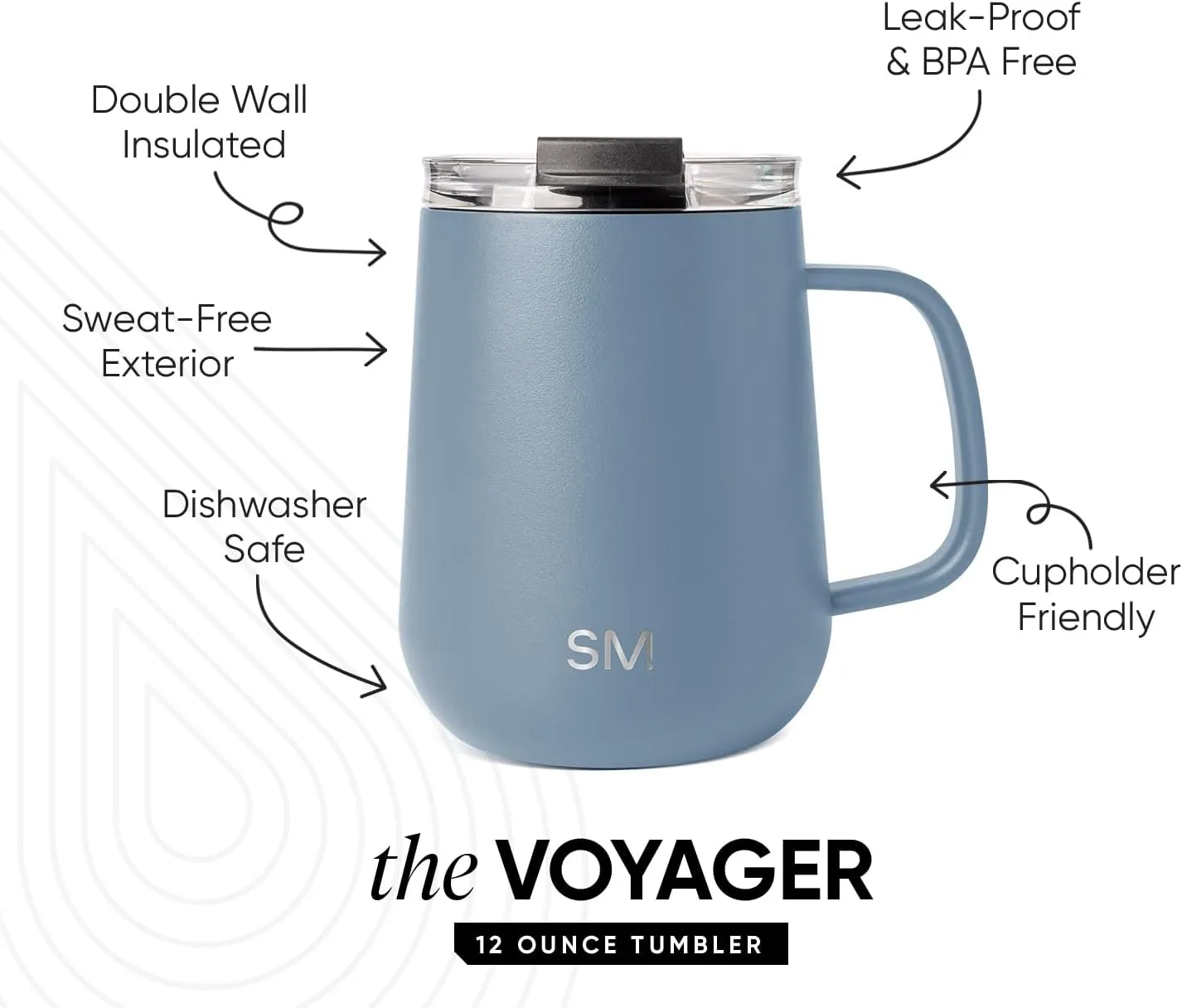 Simple Modern Travel Coffee Mug with Lid and Handle | Reusable Insulated Stainless Steel Coffee Tumbler Tea Cup | Gifts for Women Men Him Her | Voyager Collection | 12oz | Blue Dune