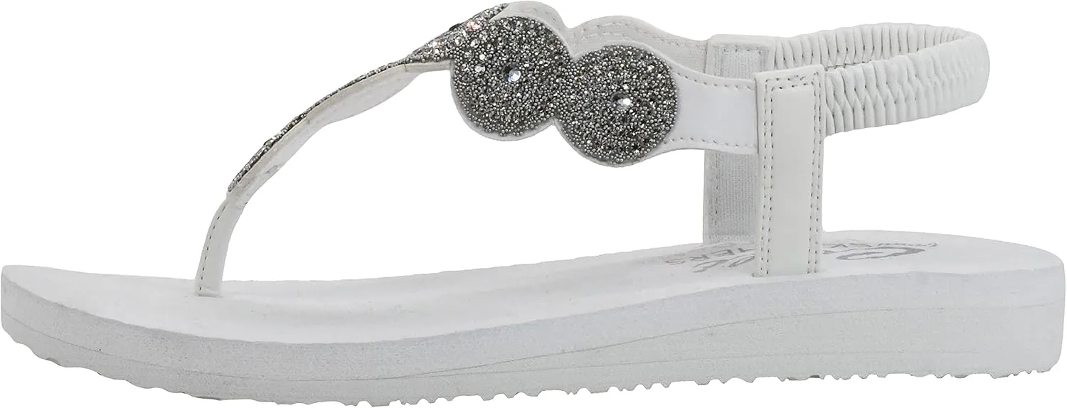 Skechers Women's Meditation-Stars & Sparkle-Circular Rhinestone Slingback Thong Flip-Flop