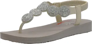 Skechers Women's Meditation-Stars & Sparkle-Circular Rhinestone Slingback Thong Flip-Flop