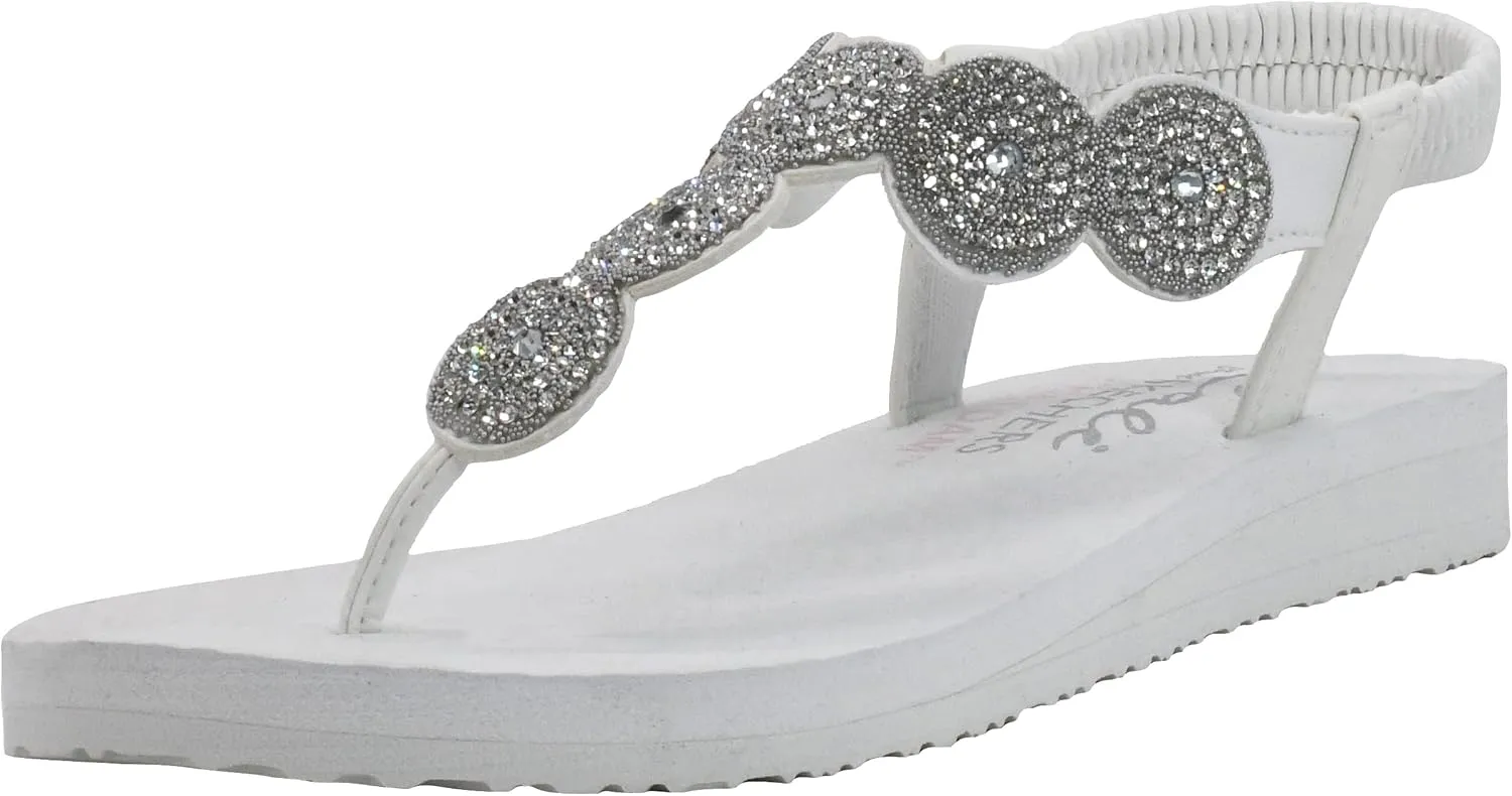 Skechers Women's Meditation-Stars & Sparkle-Circular Rhinestone Slingback Thong Flip-Flop
