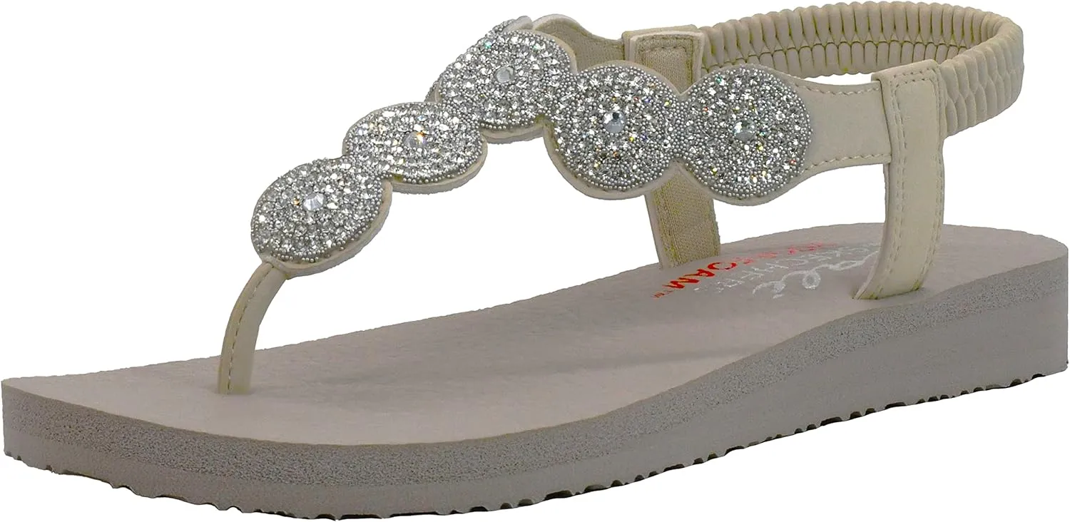 Skechers Women's Meditation-Stars & Sparkle-Circular Rhinestone Slingback Thong Flip-Flop