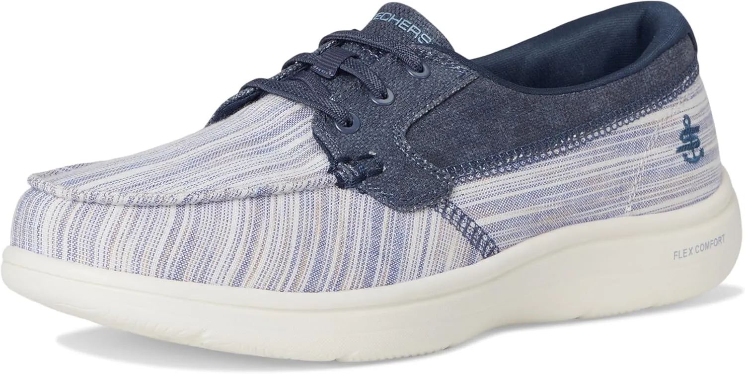 SKECHERS Women's On-The-go Flex Radiant Striped Metallic Canvas Boat Shoe