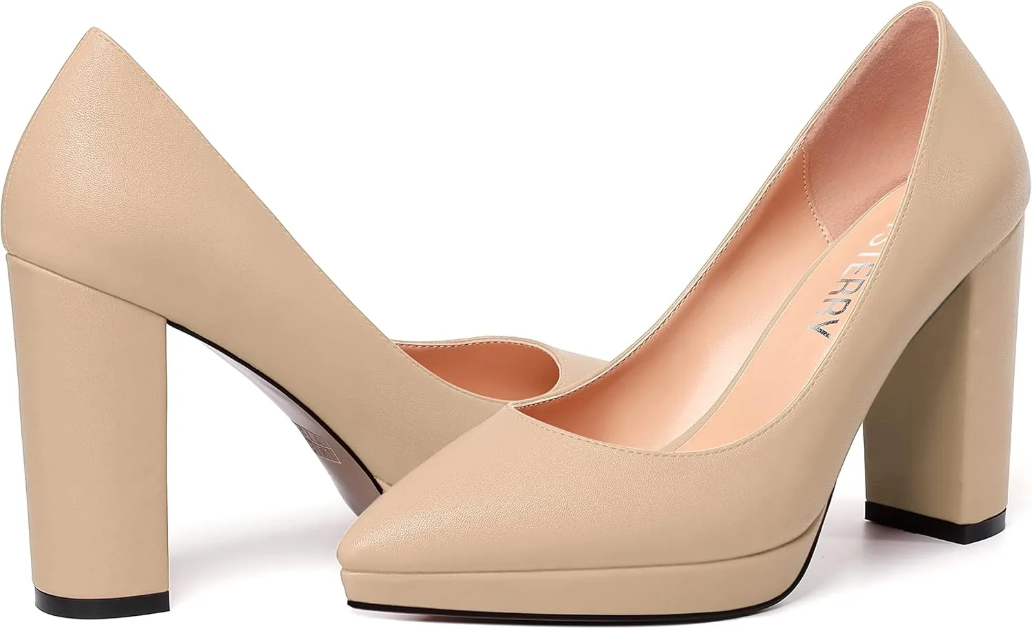 SKYSTERRY Womens Fashion Platform Pointed Toe Wedding Matte Slip On Block High Heel Pumps Shoes 4 Inch