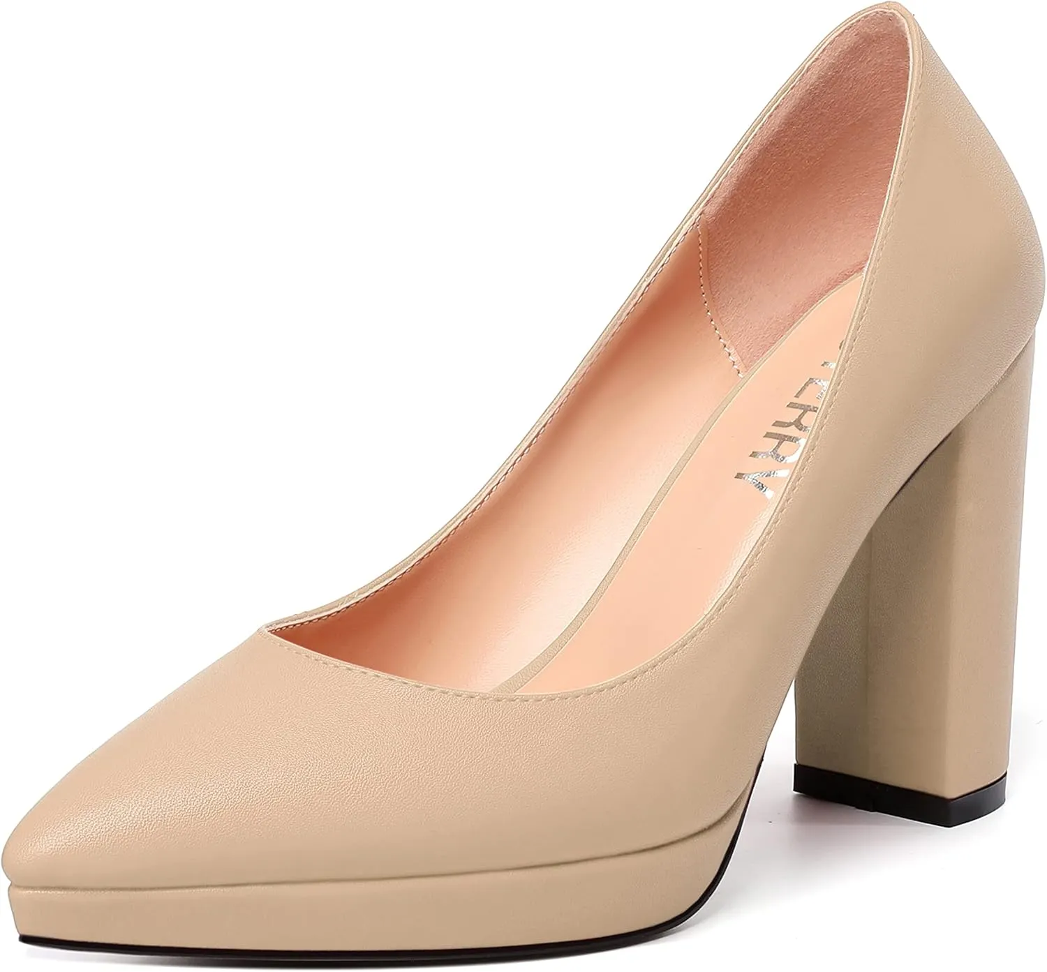SKYSTERRY Womens Fashion Platform Pointed Toe Wedding Matte Slip On Block High Heel Pumps Shoes 4 Inch