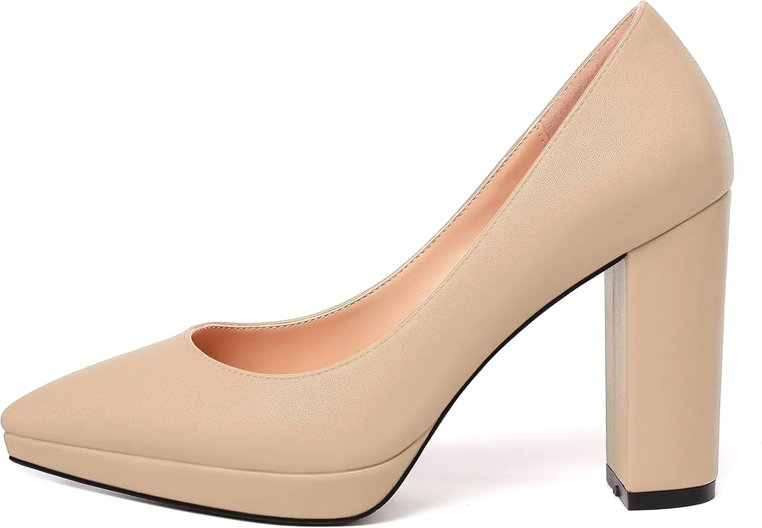SKYSTERRY Womens Fashion Platform Pointed Toe Wedding Matte Slip On Block High Heel Pumps Shoes 4 Inch