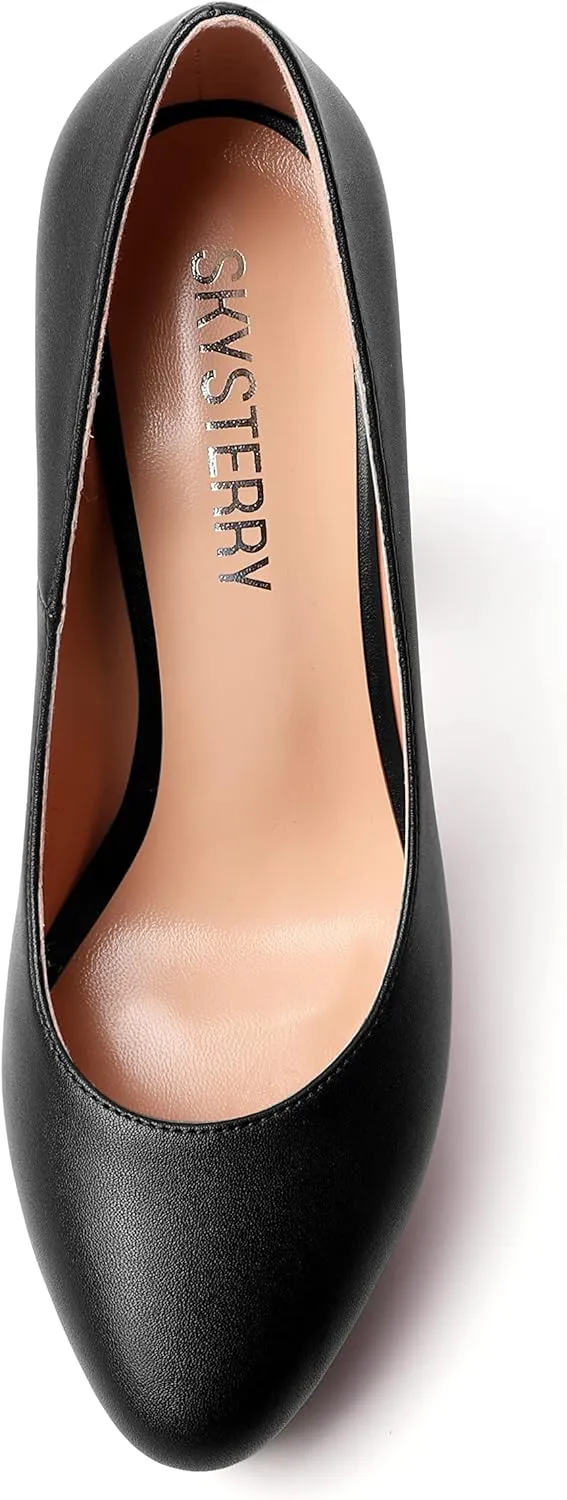 SKYSTERRY Womens Platform Dress Wedding Slip On Matte Round Toe Block High Heel Pumps Shoes 5 Inch
