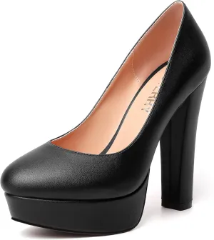 SKYSTERRY Womens Platform Dress Wedding Slip On Matte Round Toe Block High Heel Pumps Shoes 5 Inch