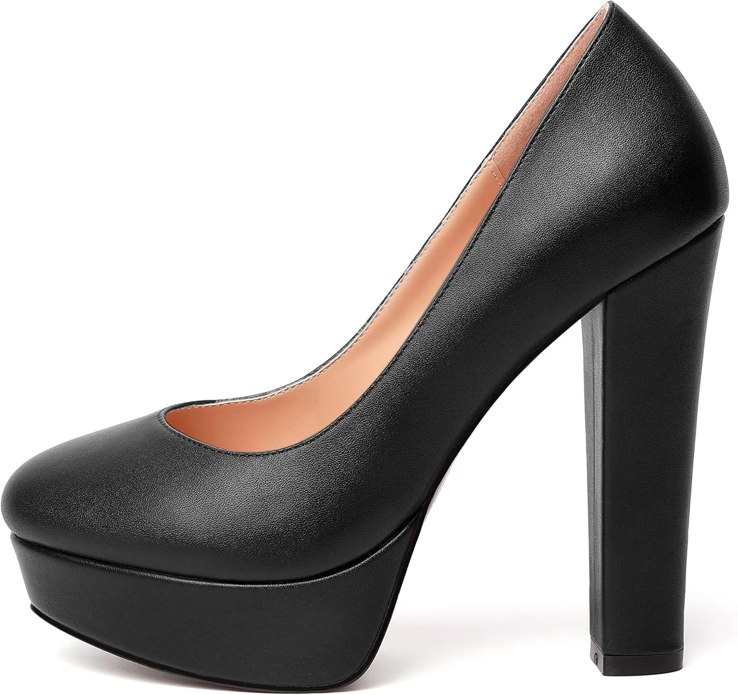 SKYSTERRY Womens Platform Dress Wedding Slip On Matte Round Toe Block High Heel Pumps Shoes 5 Inch