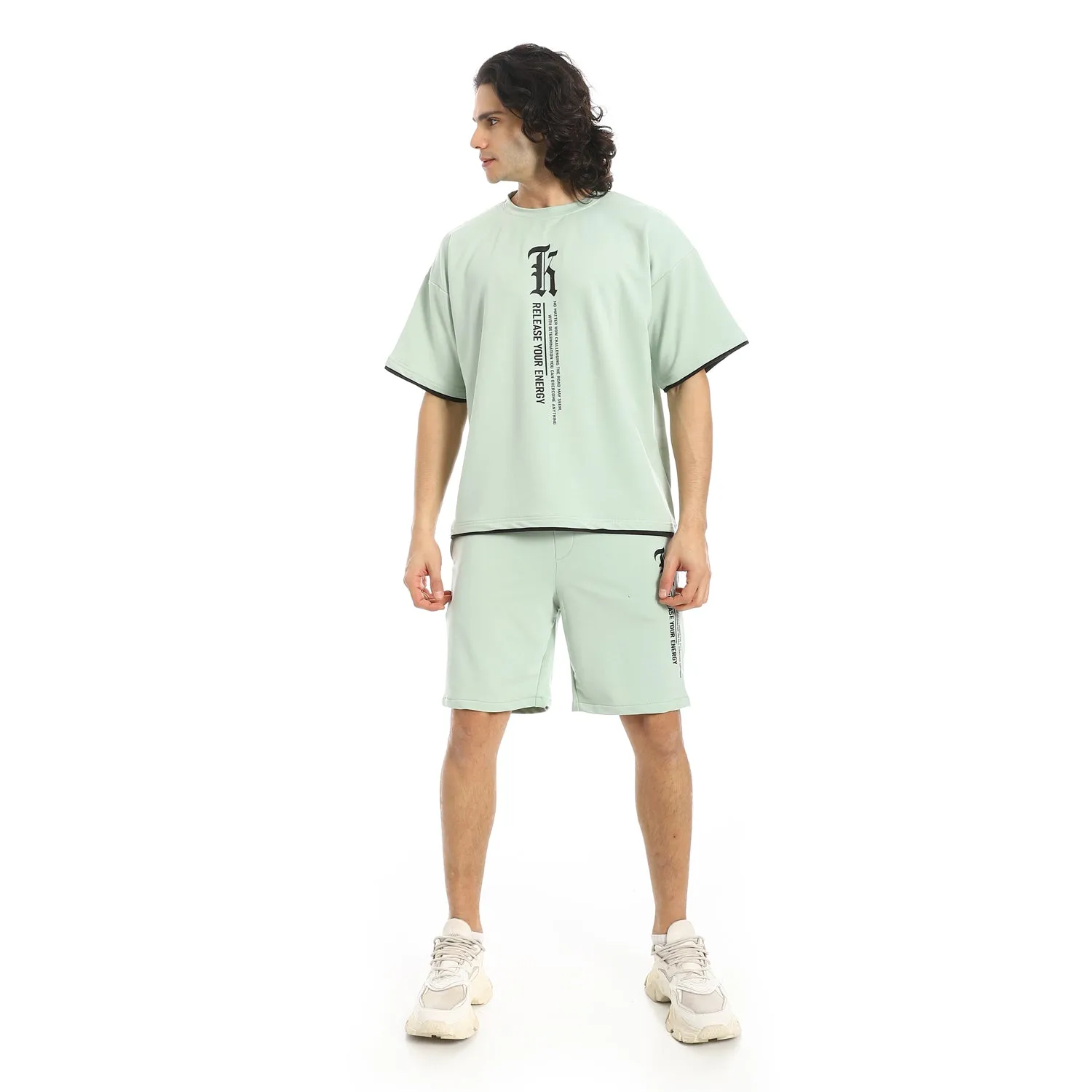 Slip On Printed T Shirt And Shorts Set (A36) - Red Circle