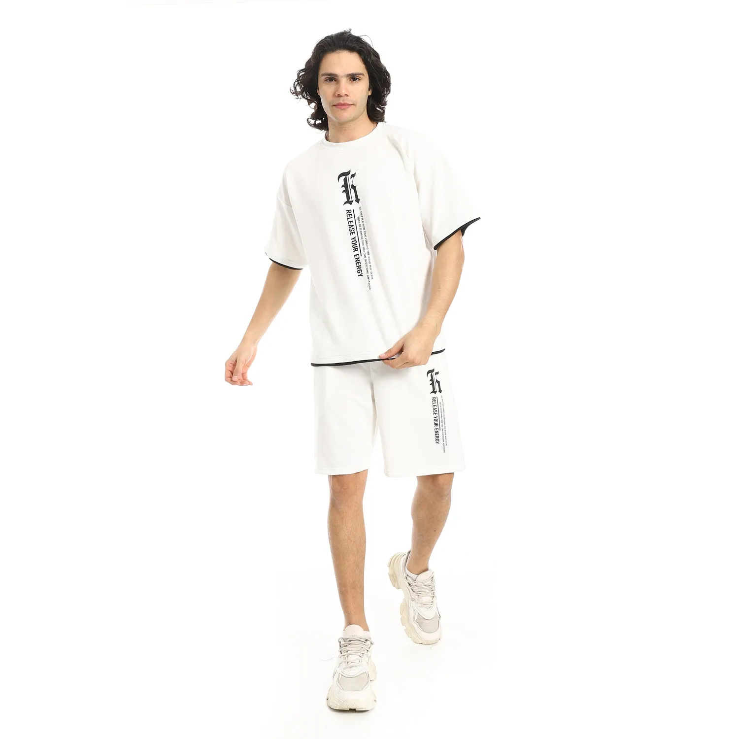Slip On Printed T Shirt And Shorts Set (A36) - Red Circle