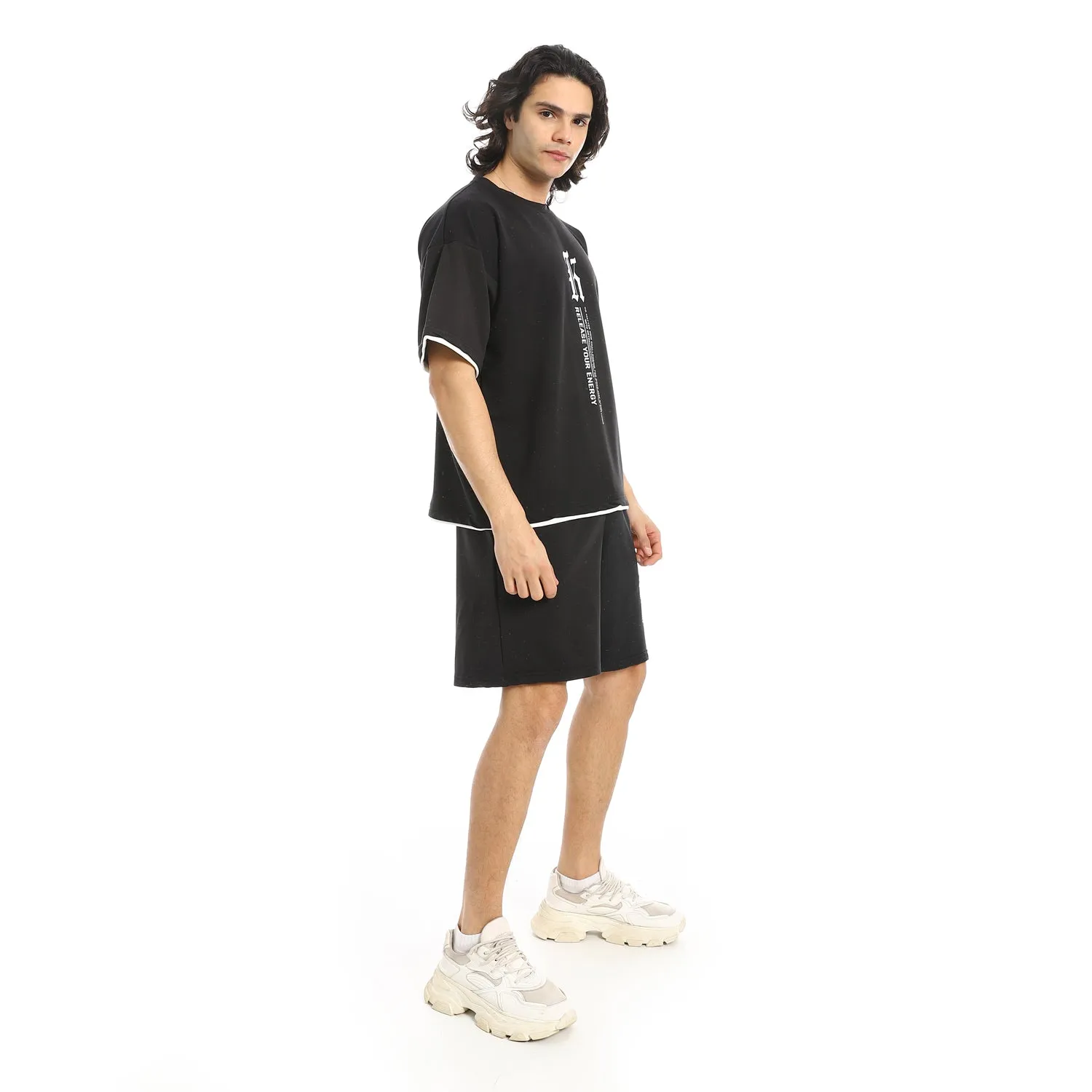 Slip On Printed T Shirt And Shorts Set (A36) - Red Circle