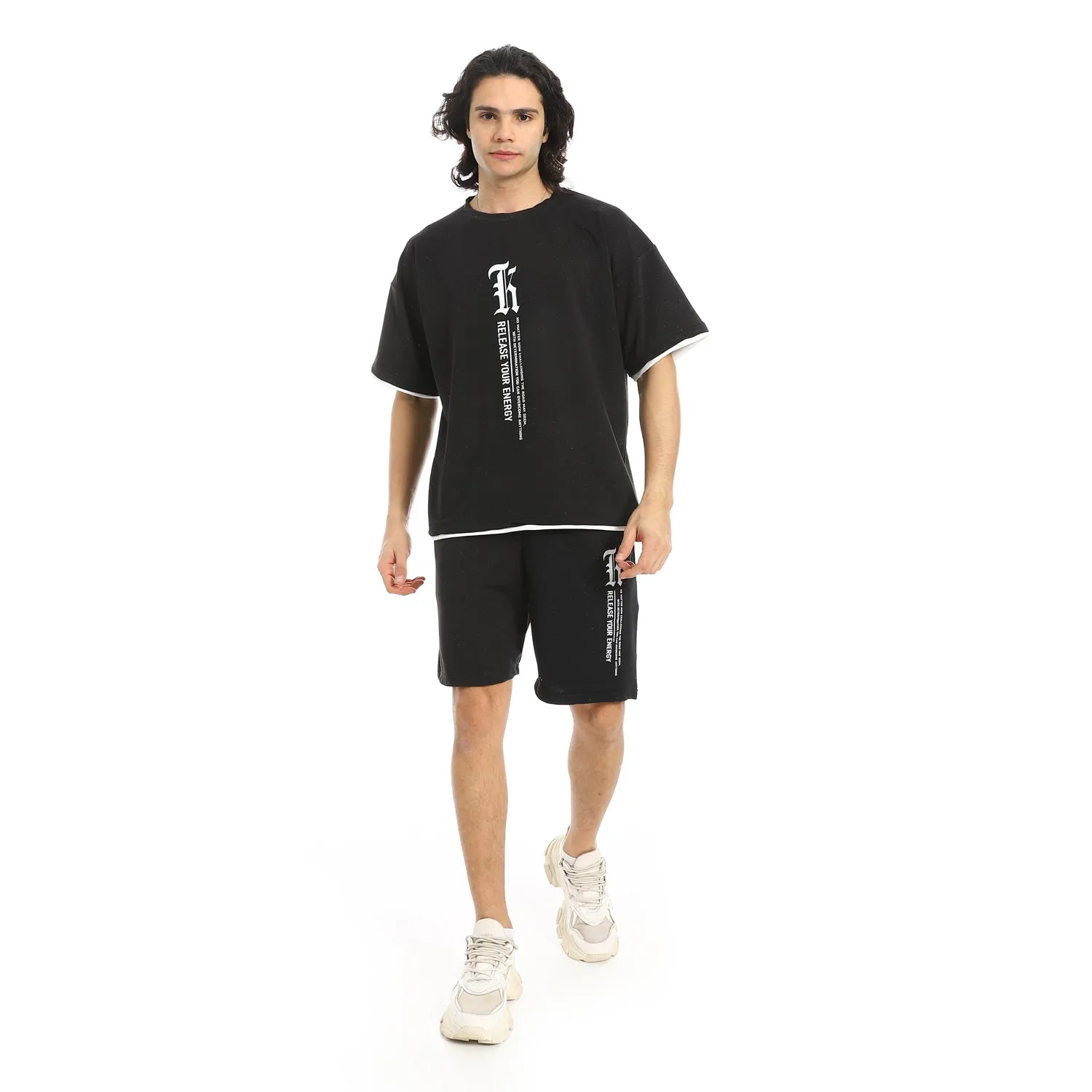 Slip On Printed T Shirt And Shorts Set (A36) - Red Circle