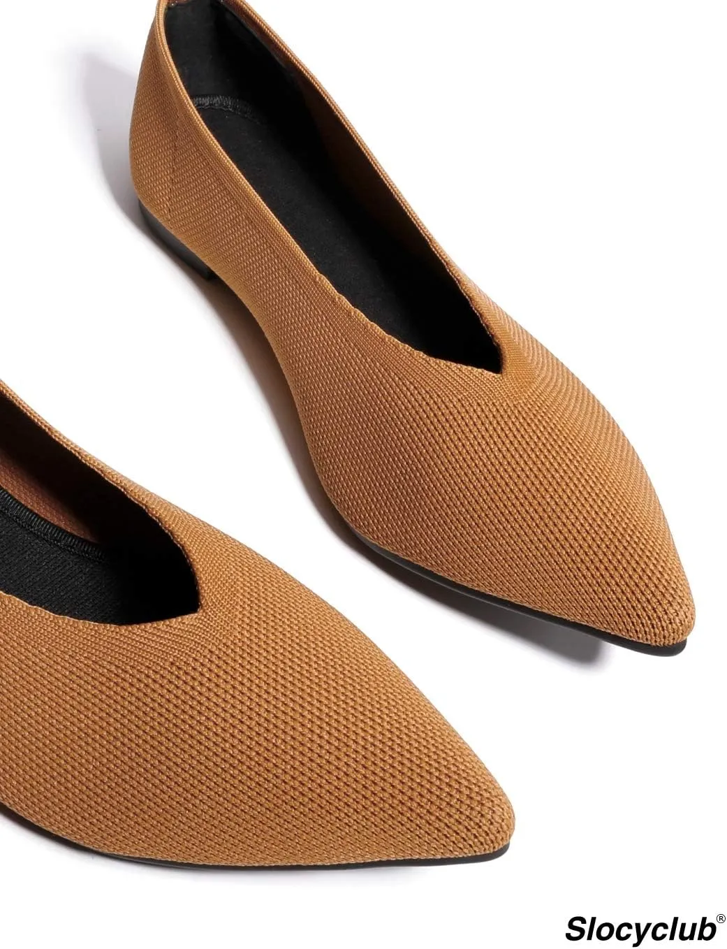 Slocyclub Flat Shoes for Women Classic Pointed Toe Slip On Ballet Shoes Knitted Texture Black Comfortable Dress Shoes
