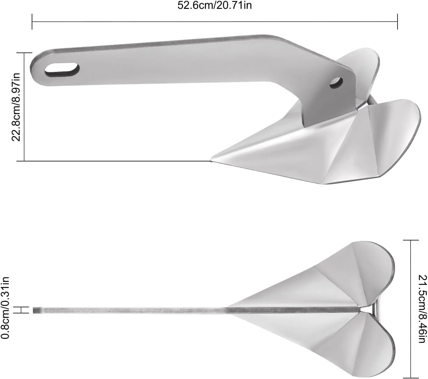 Small Yacht Boat Anchor, Marine Stainless Steel 316 Wing Style Anchor for Boats, 43 Lbs Boat Anchor for Small Yachts