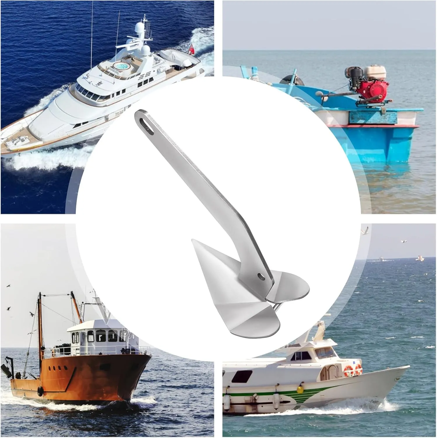 Small Yacht Boat Anchor, Marine Stainless Steel 316 Wing Style Anchor for Boats, 43 Lbs Boat Anchor for Small Yachts
