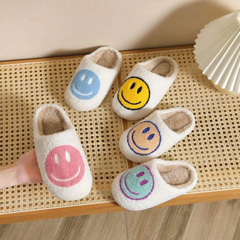 Smile Face Kids Happy Face Soft Plush Warm Slipper Anti-Slip Winter Fluffy House Shoes Soft Memory Foam Comfort Cotton Slippers Indoor and Outdoor