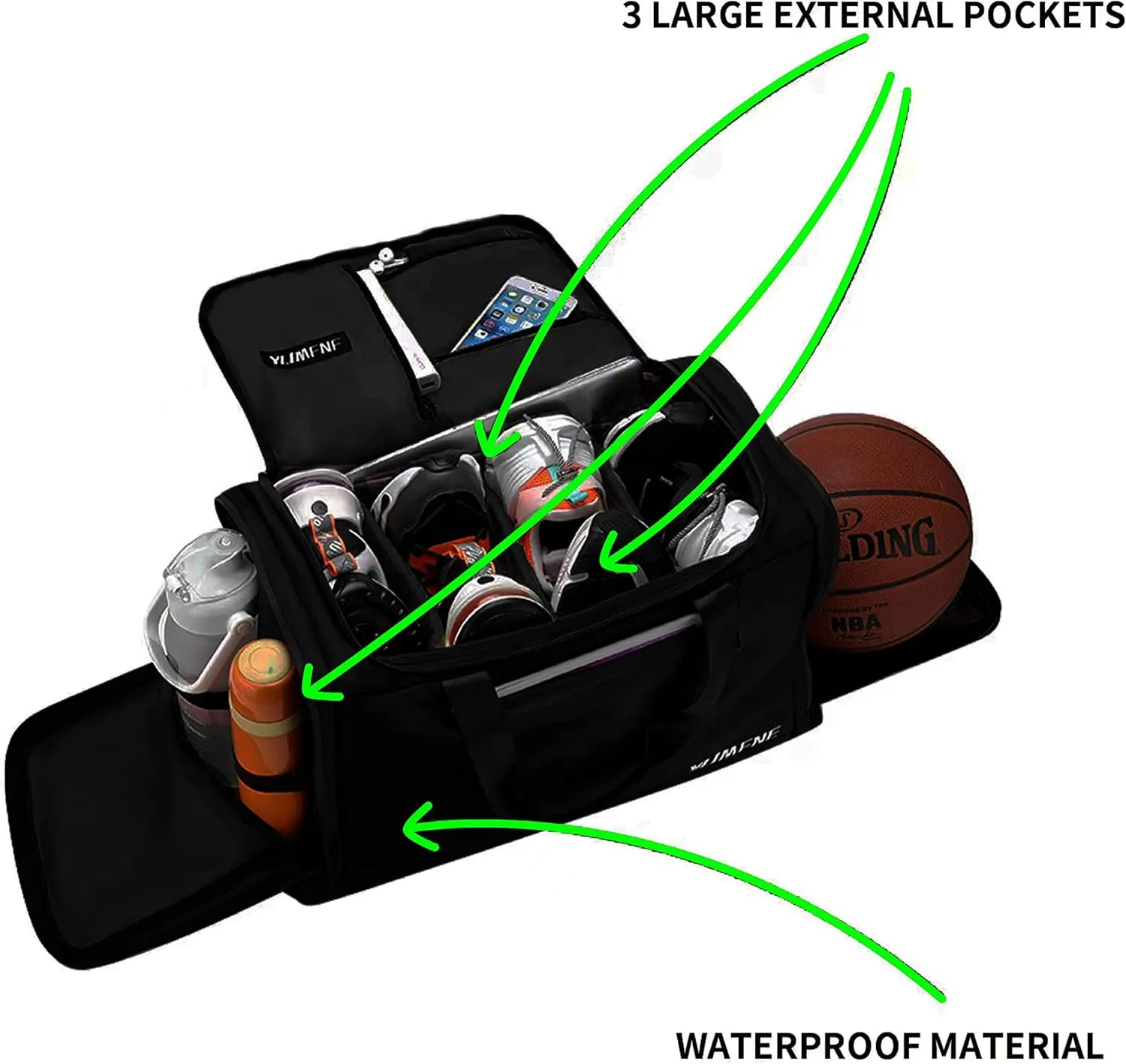 Sneaker Bag for Travel, Premium Multi-functional Duffel Bag, Gym Training Bag With 3 Adjustable Compartment Dividers, Waterproof Outdoor Sports Bag Black