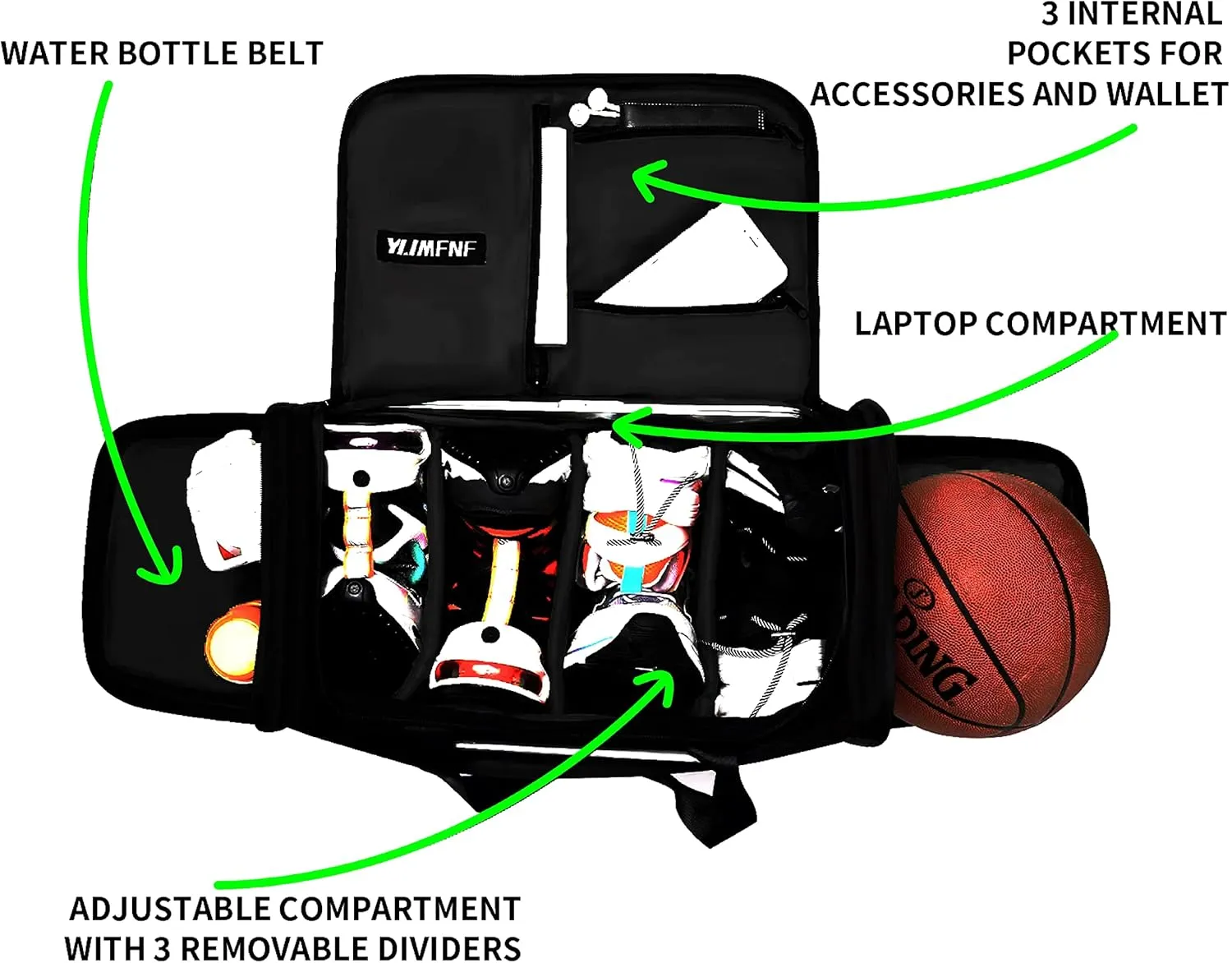 Sneaker Bag for Travel, Premium Multi-functional Duffel Bag, Gym Training Bag With 3 Adjustable Compartment Dividers, Waterproof Outdoor Sports Bag Black
