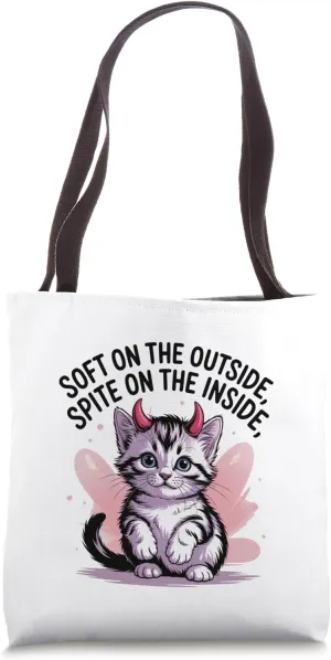 Soft on the Outside Spite on the Inside Moody Cat Design Tote Bag