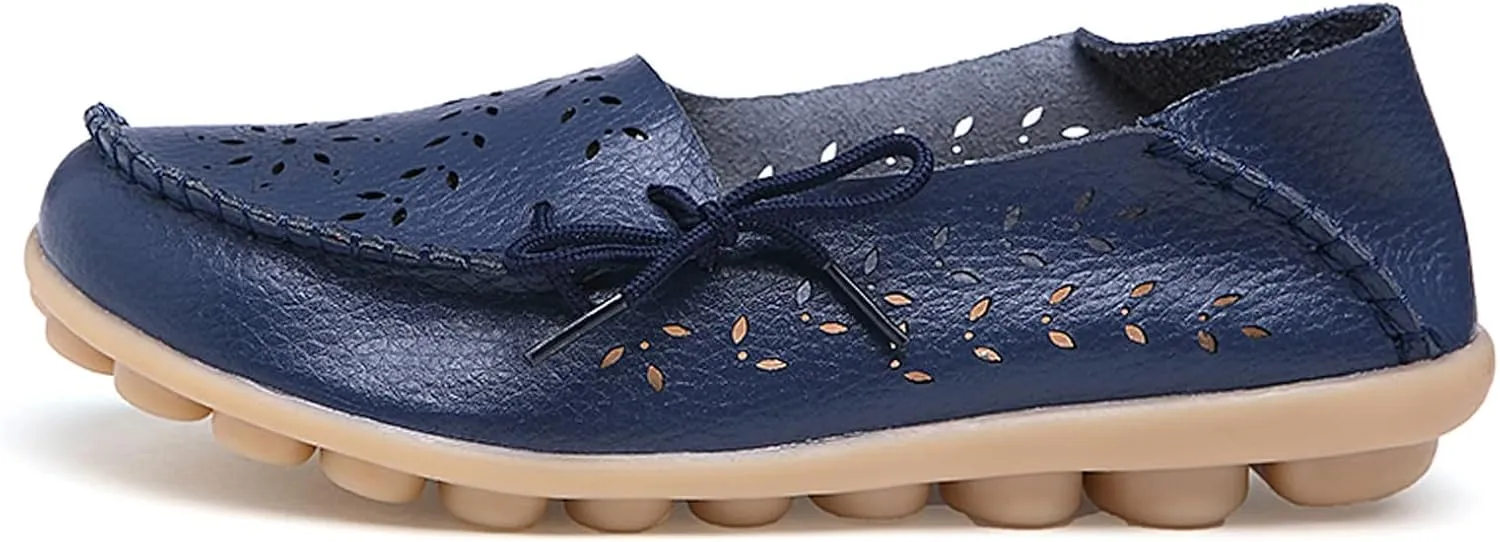 Solaud Women's Driving Moccasins Loafers Casual Round Toe Soft Comfortable Leather Loafers Breathable Slip On Walking Shoes