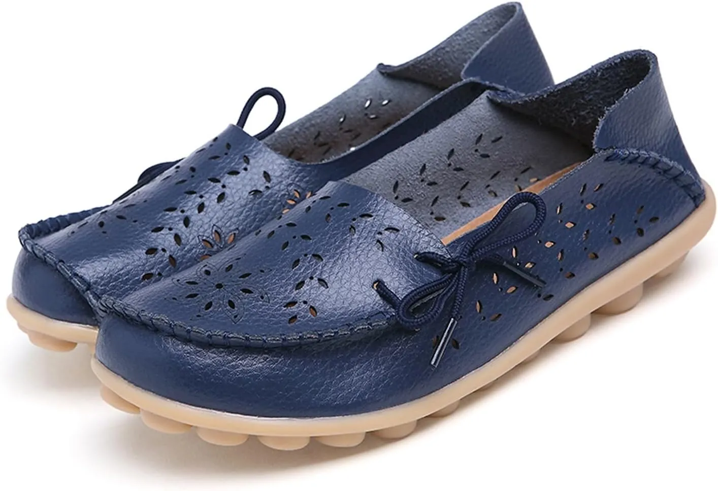 Solaud Women's Driving Moccasins Loafers Casual Round Toe Soft Comfortable Leather Loafers Breathable Slip On Walking Shoes