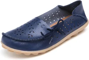 Solaud Women's Driving Moccasins Loafers Casual Round Toe Soft Comfortable Leather Loafers Breathable Slip On Walking Shoes