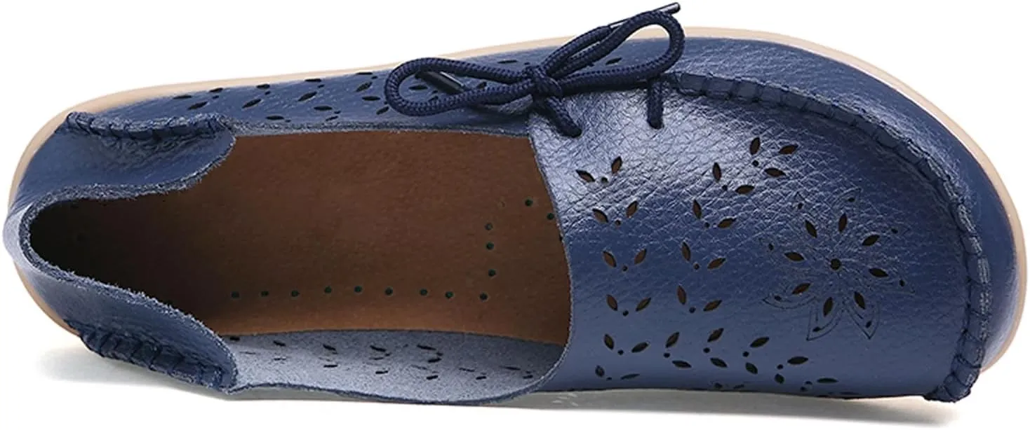 Solaud Women's Driving Moccasins Loafers Casual Round Toe Soft Comfortable Leather Loafers Breathable Slip On Walking Shoes