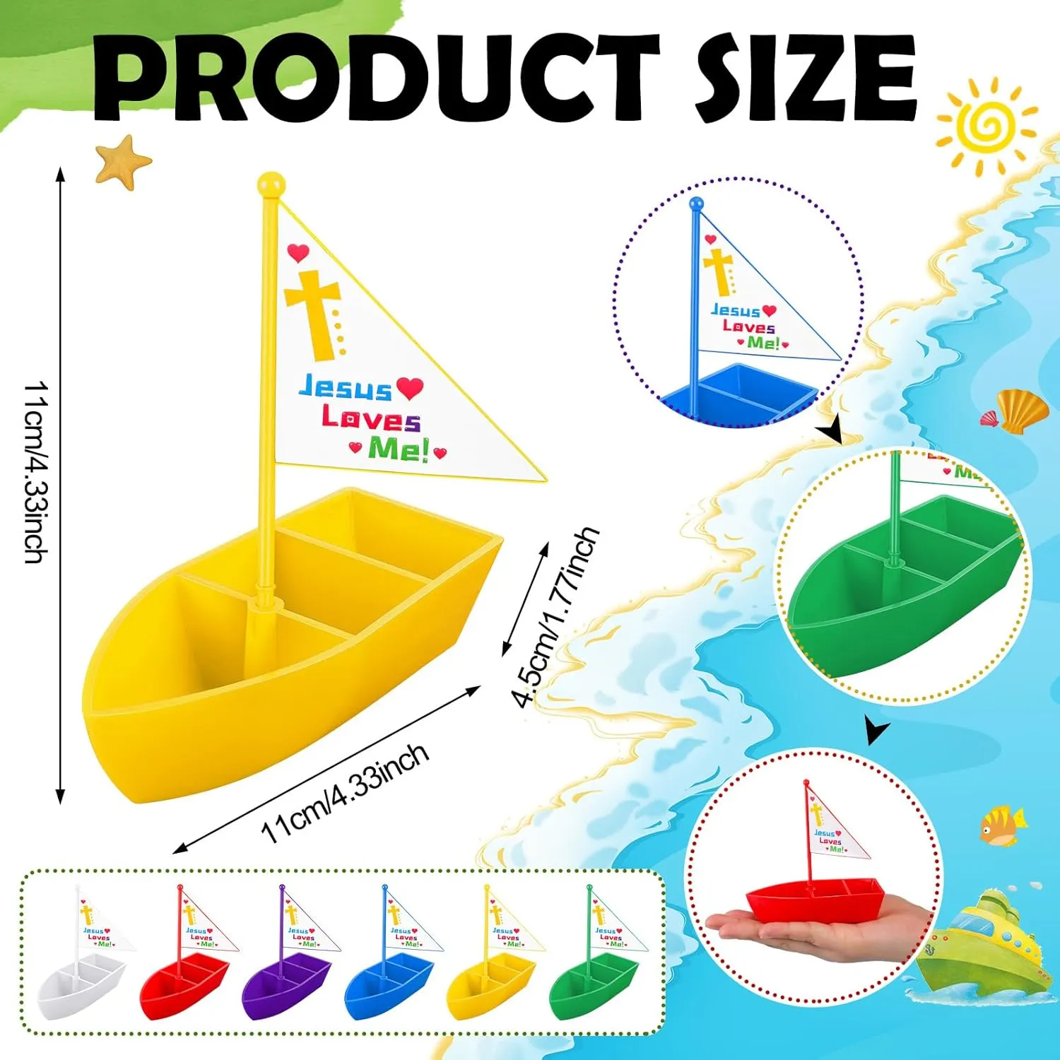 Sotiff 12 Pcs Jesus Loves Me Toy Boat Religious Sailboat Toy Religious Crafts for Kids Bulk Christian Boat Gifts Bible Supplies Decor for Party Supplies